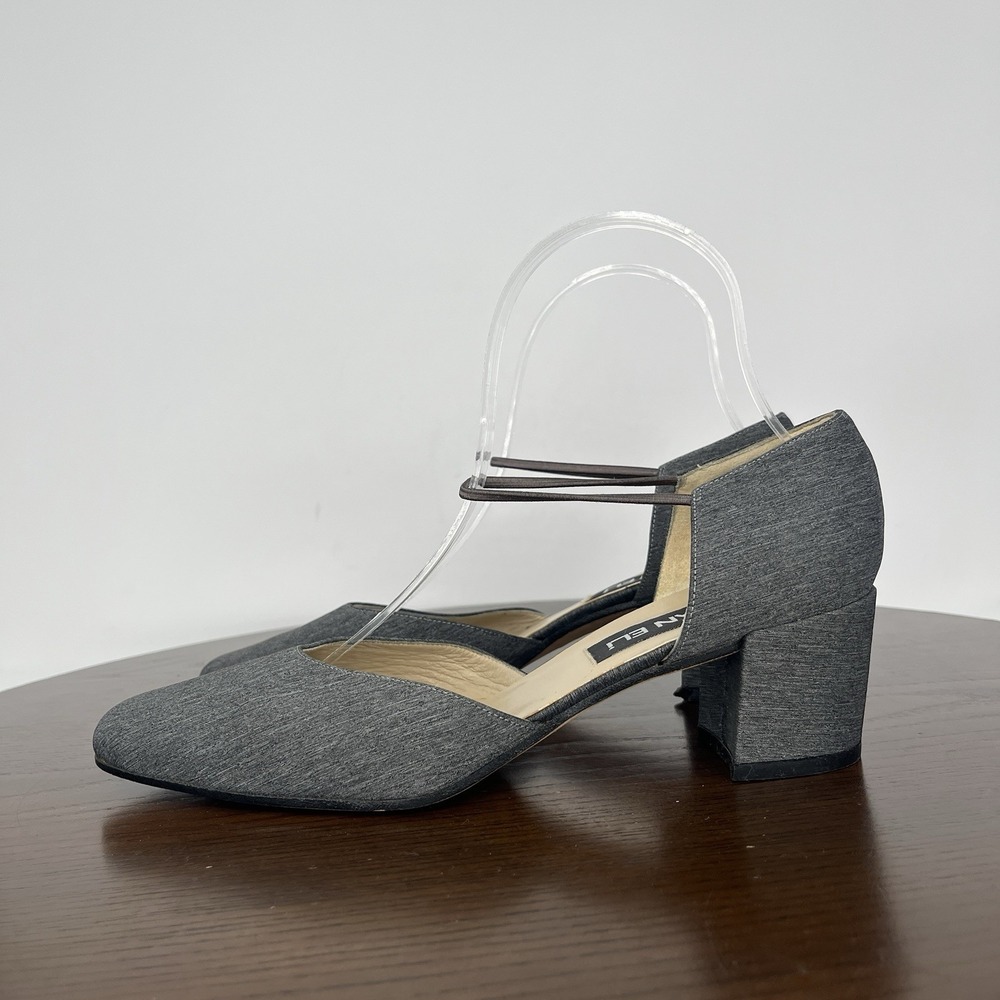 Vaneli Mary Jane Pump Shoes Women's 8.5M Gray Fabric Heel Ankle Strap
